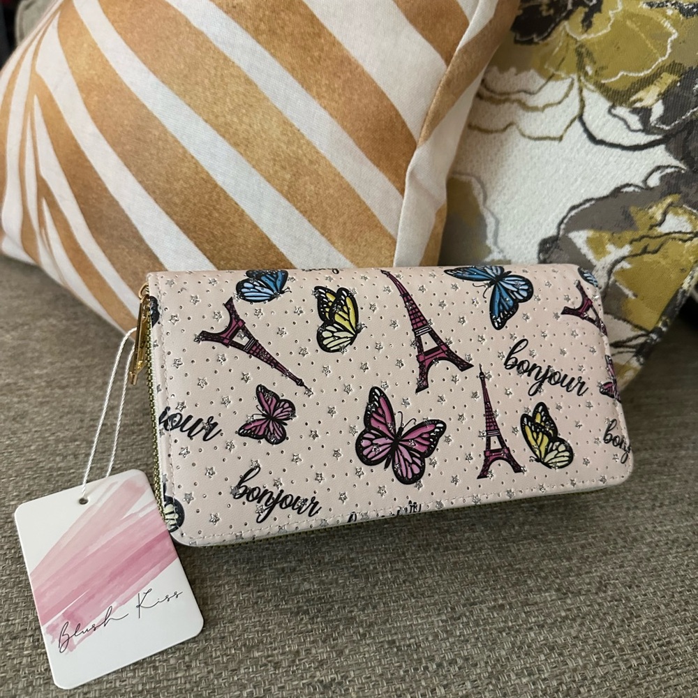 Blush‎ Kiss Chic Bonjour Parisian  Women's Clutch With 2 zipper Compartments New - Picture 16 of 16
